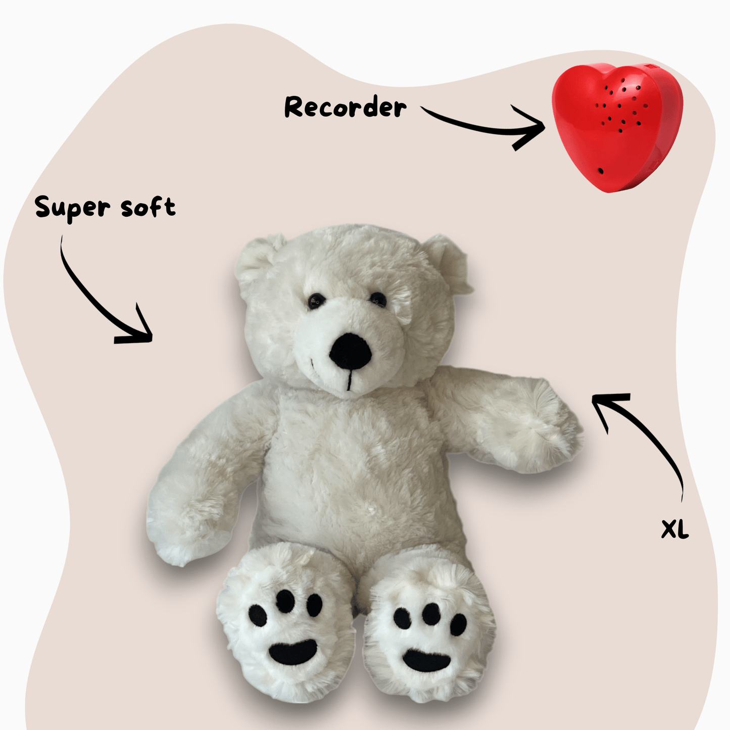 White cuddly bear with voice recording
