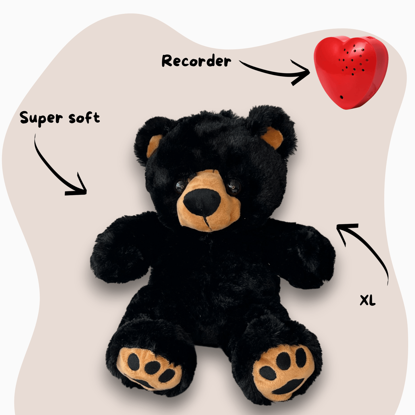 Dark cuddly bear with recorded message